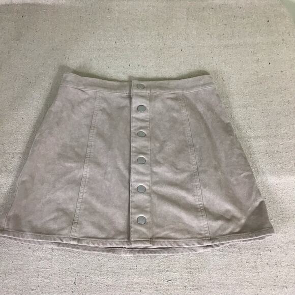 Express Y2K Women A line Skater button front faux suede Mini skirt Sz. 6 Brown - Picture 3 of 8